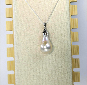 Collar con colgante de plata de ley 925 LUCK, gota de agua grande Real, Perla Barroca, Perla clásica Natural de agua dulce, diseño de cobre - Product Image 1