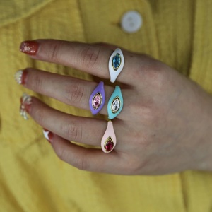 Nuovi Anelli Estivi Colorati con Occhio Aperto in Smalto Bianco Blu <span class=keywords><strong>Viola</strong></span> Rosa <span class=keywords><strong>Anello</strong></span> Regolabile a Forma di Occhio per Donna Gioielli - Product Image 4
