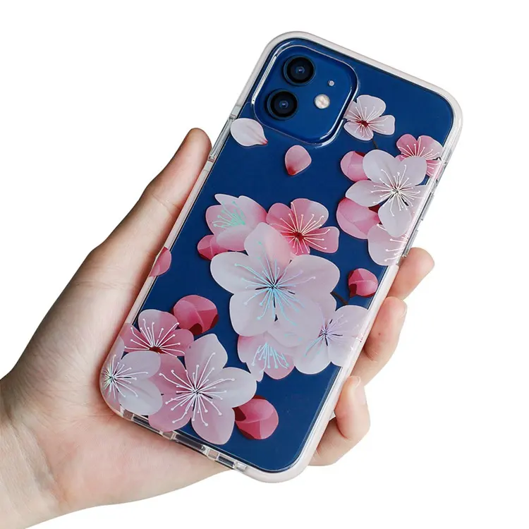 Grosir Sarung Aksesori Ponsel Bunga Berkilau Logo Kustom OEM untuk iPhone 12 Sarung Pelindung