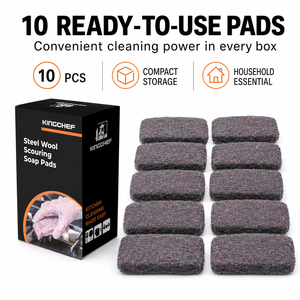 Tampons à récurer en laine d'acier multi-surfaces de qualité supérieure pour l'élimination de la graisse de cuisine avec savon intégré et éponge à récurer jetable - Product Image 1
