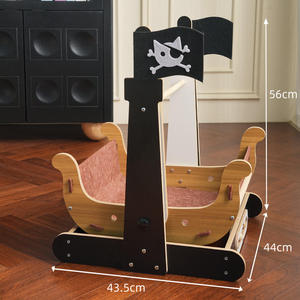 Lit pour chat en forme de bateau <span class=keywords><strong>pirate</strong></span>, chaise à bascule pour animaux de compagnie, meubles en bois durables pour chatons, résistant aux griffures, maison pour chat, nid de sommeil et de jeu - Product Image 2