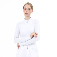 Hauts équestres confortables blancs demi-fermeture à glissière tissu maille vêtements d'équitation évacuation de l'humidité couche de base d'été à séchage rapide