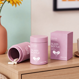 Botella <span class=keywords><strong>de</strong></span> Vidrio para Envasado <span class=keywords><strong>de</strong></span> Píldoras, Gomitas, Cápsulas y Suplementos, con Tapa <span class=keywords><strong>de</strong></span> Seguridad para Niños, Diseño Cilíndrico, 90 ml, 120 ml, 150 ml, 180 ml, con <span class=keywords><strong>Caja</strong></span> - Product Image 5