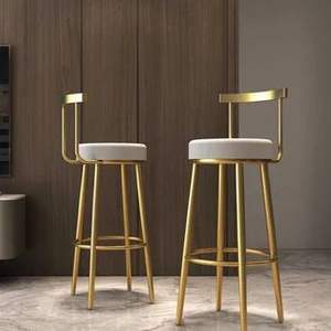 Silla Alta de Cocina Estilo Nórdico, Moderna, de Lujo para Hotel, Silla Alta de Metal para Bar, Taburete de Bar de Terciopelo Rosa - Product Image 4