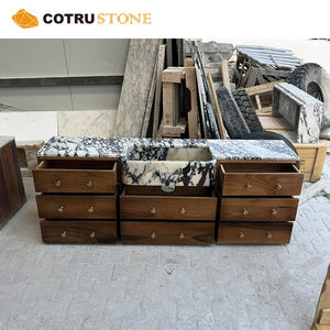 Wastafel Batu Alam Calacatta Viola dengan Kabinet Apron dan Meja Rias Kayu Solid untuk Proyek Kamar Mandi Mewah - Product Image 2