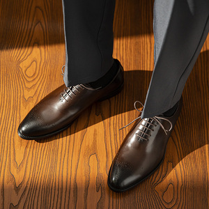 High End Men's Genuine Leather Formal Shoes <b>Pointed</b> Toe British Style Oxford for Business Big Size - Product Image 6