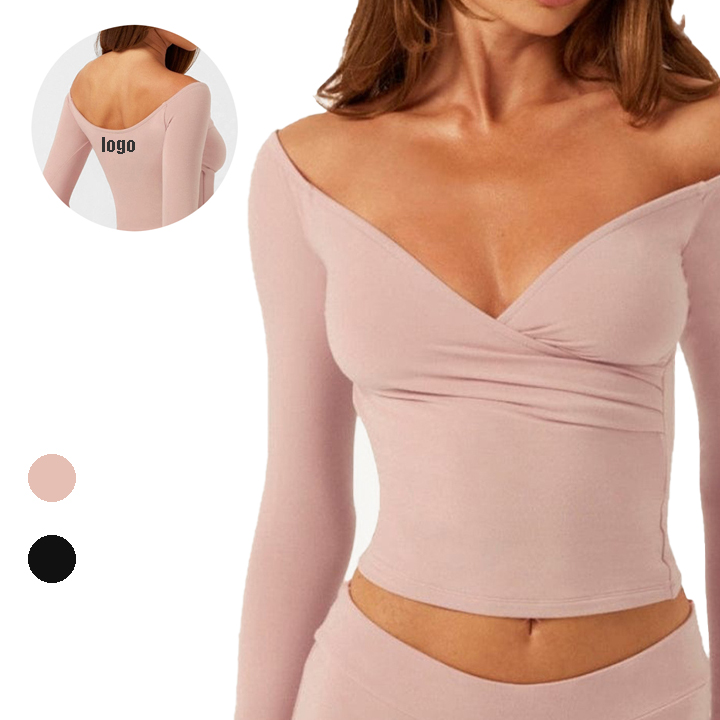 Custom logo Long Sleeve Casual Off-Shoulder Shirt Quick Dry T-shirts Quick Dry Yoga Shirts