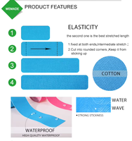 Plester Kinesiologi Katun Tahan Air Warna-warni Elastis untuk Olahraga, Penyangga Otot, Pereda Nyeri, Bentuk Kustom Tersedia