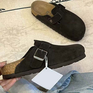Chaussures mules unisexes en daim véritable de haute qualité, conçues par des designers, Birkenstocks, sabots pour femmes, <span class=keywords><strong>cuir</strong></span> de luxe, bout rond, toutes saisons - Product Image 6