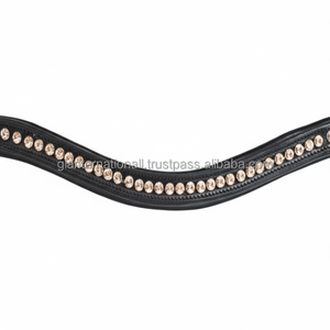 Productos de Carreras de Caballos ecuestres hechos a mano Banda de cejas de caballo de cuero negro o marrón con cristales dorados decorativos mega Bling - Product Image 1
