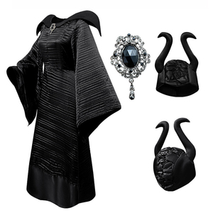 Costume de sorcière maléfique, robe noire avec ensemble de coiffe à cornes, costume de cosplay pour fête d'Halloween - Product Image 5