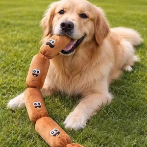 Dog Chew <b>Toy</b> Squeaky Plush Sausage 4-Section Simulated Squeeze to Sound Interactive Boredom Buster for Medium Pet Dog Chew <b>Toy</b> - Product Image 1