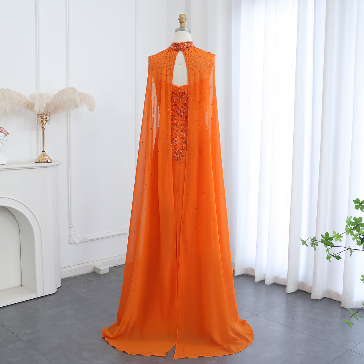 Jancember LSZ299 Chic Orange Straight Evening Party Dresses with Shawl Jancember LSZ299 Chic Orange Straight Evening Party Dresses with Shawl