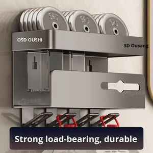 Estante de almacenamiento de pared de Metal sin perforaciones OEM, nuevo diseño, secador de pelo de tres pisos, cepillo de dientes, soporte para pasta de dientes, juegos de baño - Product Image 6