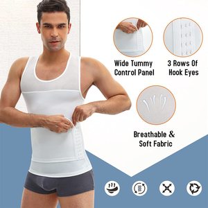 Invisible Slimming <strong>Men's</strong> <strong>Tank</strong> <strong>Top</strong> Adjustable 3-<strong>Row</strong> Hook-and-Eye Breathable Mesh Abdomen &amp; Chest Compression Body Shaper - Product Image 4