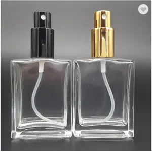 Оптовая продажа, хорошая цена, 30 мл, 50 мл, 100 мл, пустой роскошный плоский квадратный черный и белый прозрачный стеклянный парфюмерный спрей, парфюмерный флакон