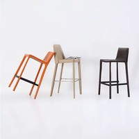 Tabouret de bar ShanMu en cuir, design nordique moderne de luxe léger, dossier haut, pieds longs, usage commercial, origine Chine