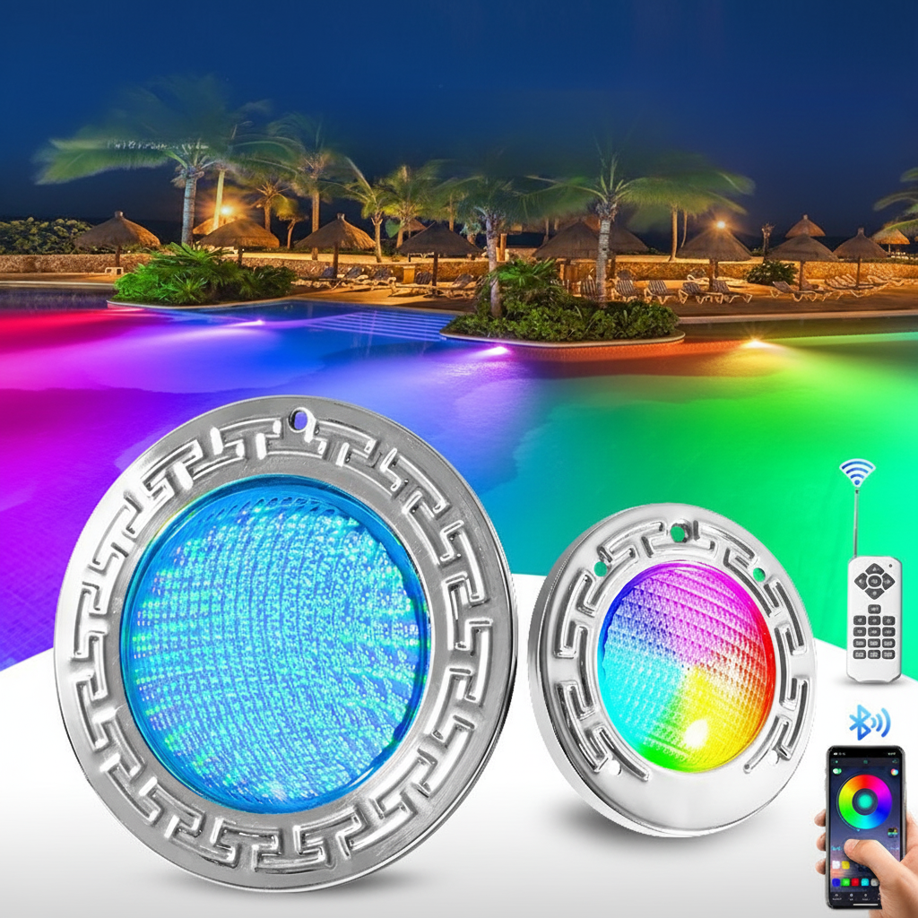 Smart-Controlled LED Pool Light 316 Stainless Steel Swimming Pool Light RGB APP Control IP68 Waterproof Outdoor Underwater Light