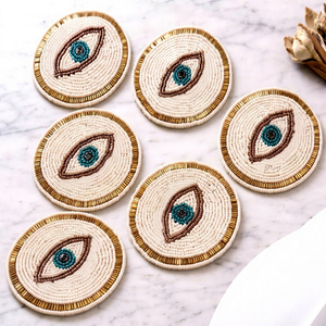 Round Embroidered Eye <b>Coaster</b> Set Textile Drink Mat Mediterranean Style Durable Home Decor - Product Image 1