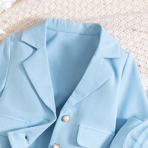 Gran oferta 2024, traje para niñas, nueva <span class=keywords><strong>ropa</strong></span> para niños, chaqueta informal de manga larga + <span class=keywords><strong>ropa</strong></span> interior con tirantes de flores + Pantalones cortos, traje de tres piezas - Product Image 6