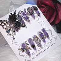 Rouge Noir Gothique Punk Papillon Ongles Artificielle Wearable Party Sticker Y2K Yeux Chaîne En Métal À La Main Appuyez sur Les Ongles