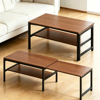 Table basse moderne extensible avec cadre métallique et étagère inférieure, taille réglable, couleur et forme personnalisables