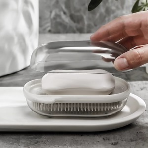Prenouer Porte-savon ovale avec couvercle, design minimaliste en plastique, support de drainage pour rangement de salle de bain et toilettes - Product Image 4