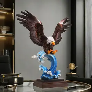 La maestosa aquila calva che svettano sulle onde scultura in resina, uccello rapace realistico con le ali spiegate su una Base blu dell'oceano - Product Image 2
