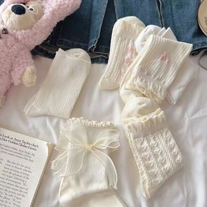 Calcetines blancos de encaje estilo Mary Jane para mujer, transpirables, hasta la pantorrilla, con detalle de lazo, estilo primavera-verano - Product Image 2