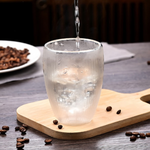 Tazza da Caffè in <span class=keywords><strong>Vetro</strong></span> Trasparente a Doppia Parete con Design a Righe Verticali, Fatta a Mano, Prezzo all'Ingrosso - Product Image 5