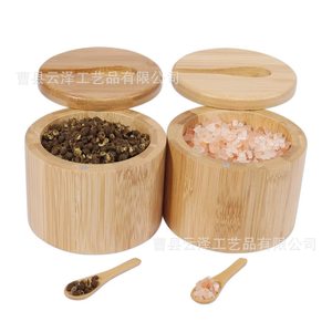 Wooden round salt box, bamboo seasoning <b>jar</b> with rotating lid, salt, <b>spice</b>, condiment box, pepper <b>spice</b> box - Product Image 5
