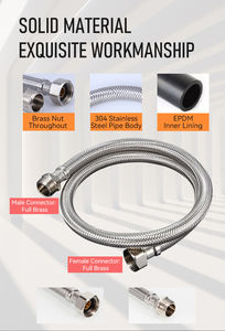 Özelleştirilmiş F1/2 X M1/2 SUS 304 Örgülü Esnek Hortum, Pirinç Erkek Somunlu Uzatma Sıhhi Tesisat Hortumu Musluk Besleme Konnektörü - Product Image 4