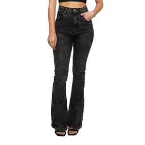 Jeans de Mezclilla Casuales Negros para Mujer, Corte Recto, Ajustados, Cintura Alta, Elásticos, Transpirables, Costuras Duraderas, Larga Duración - Product Image 1