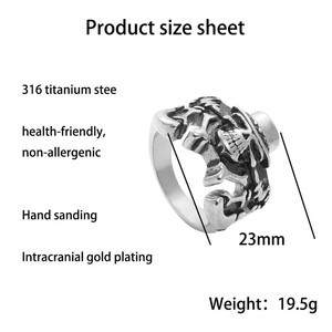 European American Style Titanium Steel <b>Skull</b> <b>Ring</b> Men's Punk Retro Fashion Jewelry Silver 260105 - Product Image 5