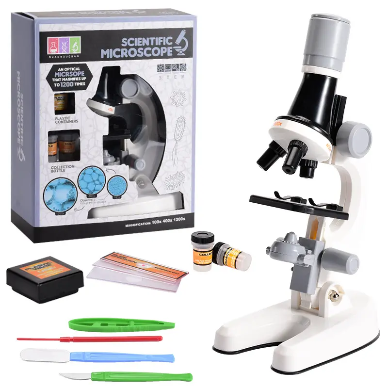 Science Learning Microscope Toy Set Kids Educational STEM Kit 1200X Magnification Explore Biological Microscope Toys With LED