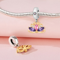 Bracelet tendance en forme de fleur, perle en argent sterling 925, pendentif lotus rose, collier en zircon coloré, charme, accessoires de bijoux DIY