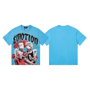 T-shirt vintage pour homme à col imprimé avec lettres en strass surdimensionnées, le plus apprécié de Guangzhou, vente en gros - Product Image 5