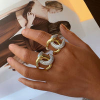 Minone Vintage Nouveauté Transfrontalière Styles Européens Américains Style Industriel Lourd Exagéré Cuivre Zircon Ensemble Bague et Bracelet Ouvert