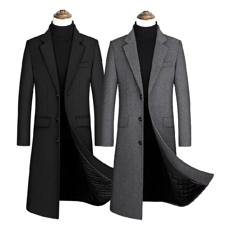 Free shipping Latest Design Woolen Coat Slim Fit Wllen Single Long Breasted Winter Men's Coat for Men