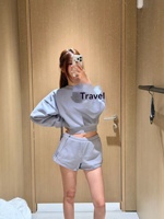 Set Yoga Aloe: Kaus Olahraga Wanita Grosir, Ringan, Model Crop Crewneck, Celana Pendek Longgar Trendy dengan Tali Serut