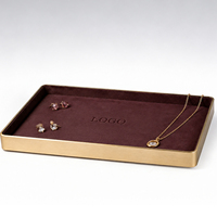 Plateau de présentation de bijoux personnalisé avec cadre métallique rose, ensemble d'organisateurs de plateaux à bijoux empilables en velours, plateaux de rangement et de présentation de bijoux