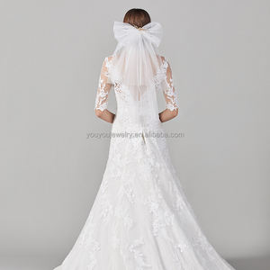 Velos de novia cortos sencillos de dos capas, accesorios de tul suave, de mariposa, con peine, más barato - Product Image 6