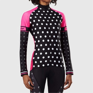 Mens Women Customized Printed Slim Fit <b>Stand</b> Collar Polka Dot Long Sleeve Sublimation <b>Cycling</b> Jersey for Road & Mountain Bikes - Product Image 3