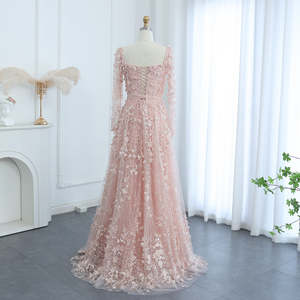 Jancember ชุดราตรี SZ353มีเอกลักษณ์สีชมพูชุดนางเงือกแขนยาวประดับไข่มุก - Product Image 5