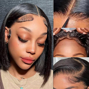 Peluca personalizada BoBo de cabello humano con encaje frontal Lugos Hairline, peluca recta 180% de densidad 5*5, peluca corta sin pegamento Frontal de encaje transparente - Product Image 2