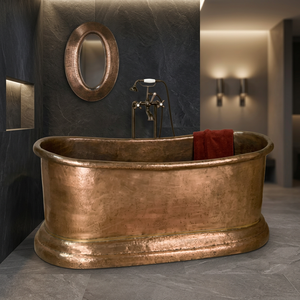 Bañera Ovalada de Cobre Hecha a Mano, Bañera Independiente con Acabado Antiguo y Base con Borde para Baño de Casa u Hotel - Product Image 2