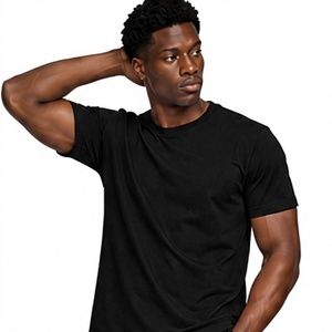 Camiseta Negra de Manga Corta para Hombre, Cuello Redondo, Corte Regular, Informal, de Algodón Tejido, Color Sólido, Diseño Liso - Product Image 2
