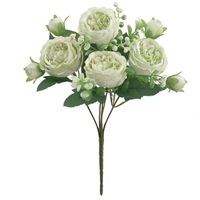 Buket Bunga Mawar Putih Peony 5 Tangkai Buatan Tangan Simulasi Tinggi dari Sutra Alami, Beraroma, untuk Pernikahan, Thanksgiving, Wisuda Modern