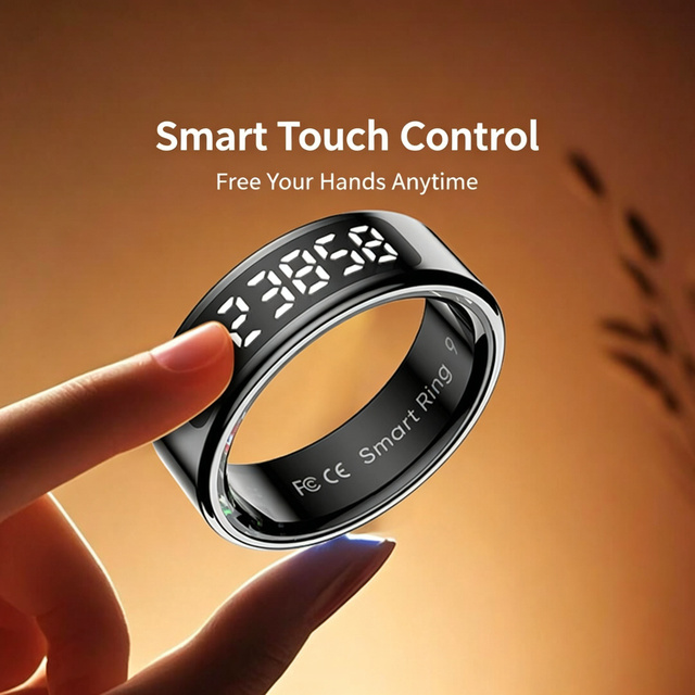 Smart Ring LED Display Heart Rate SpO2 Sleep Monitor 5ATM Waterproof Fitness Tracker Remote Camera