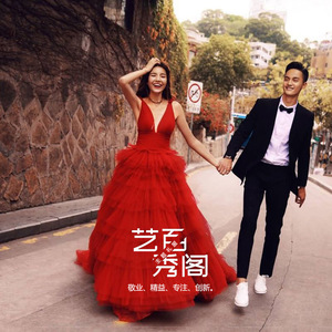 Art Show Wedding Dress Ball Gown V-neck Tulle Natural Waistline For Street Photography Outdoor Travel Couple Shoot - Product Image 1